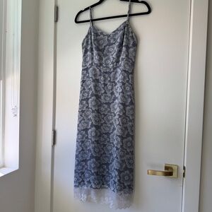 Floral Lace Slip Dress in Slate Blue and White